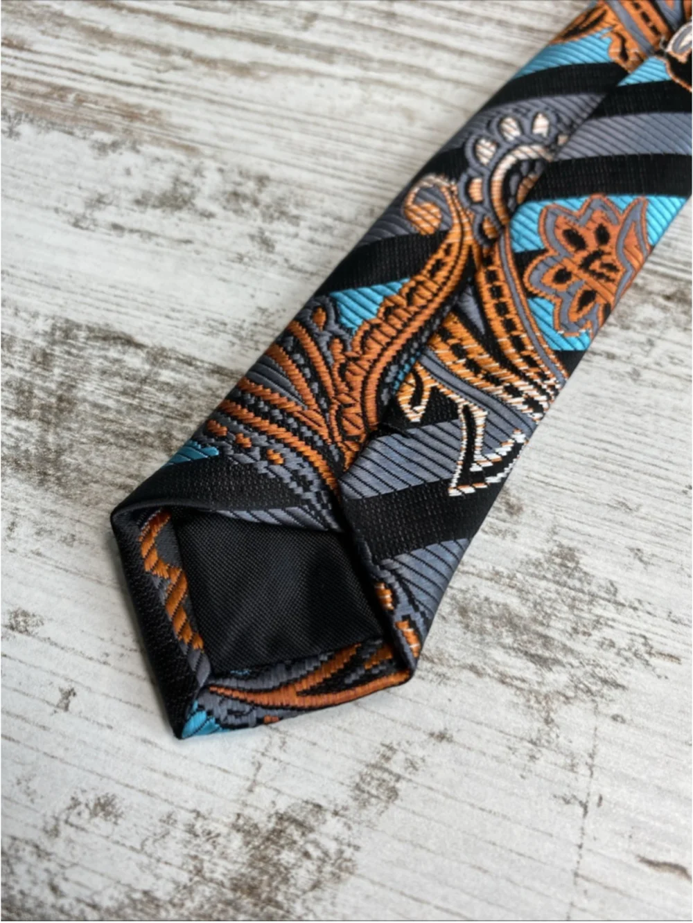 HISDERN Silk Necktie Teal Orange Blue Paisley Striped Modern Mens Tie 60